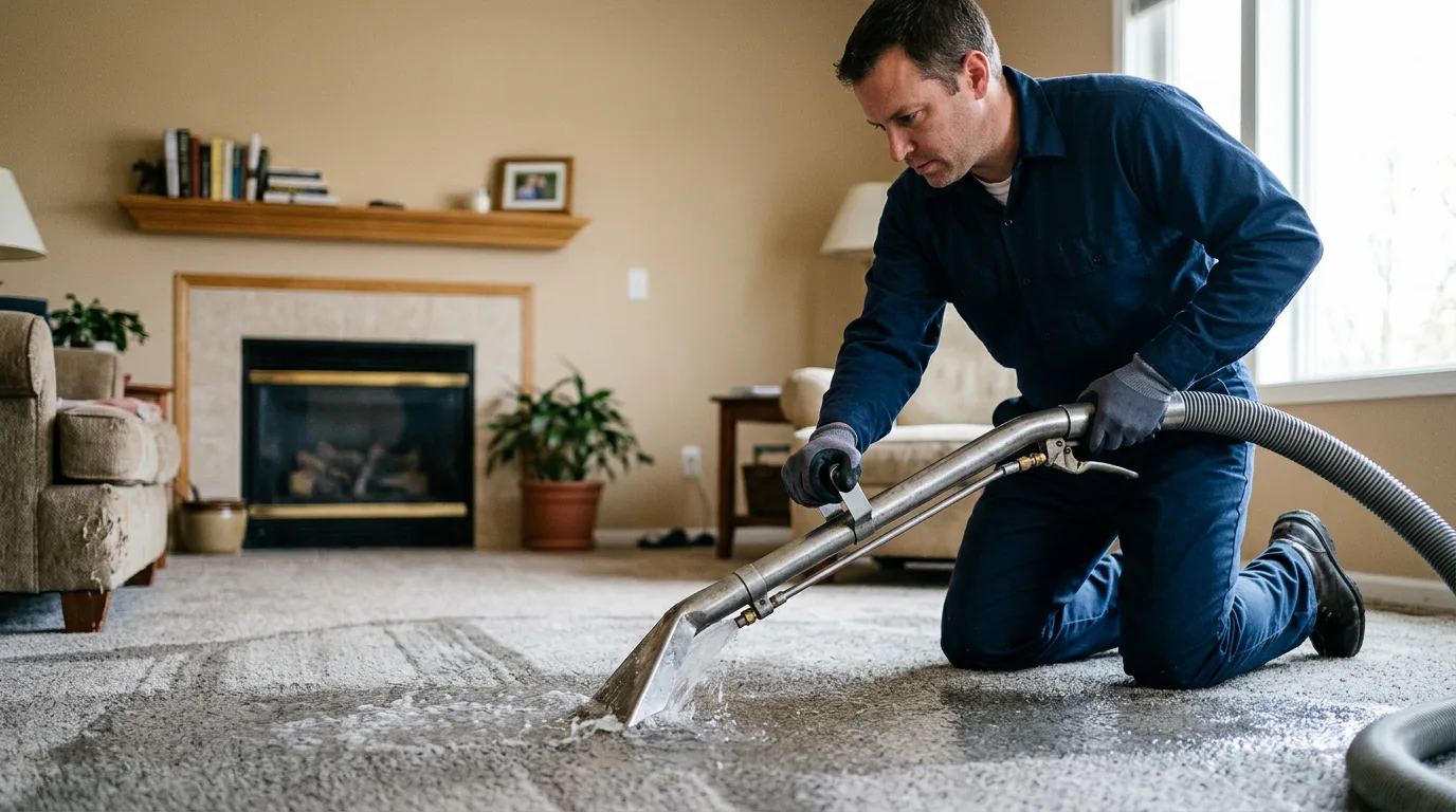 Water damage restoration technician working near Dunkirk, OH